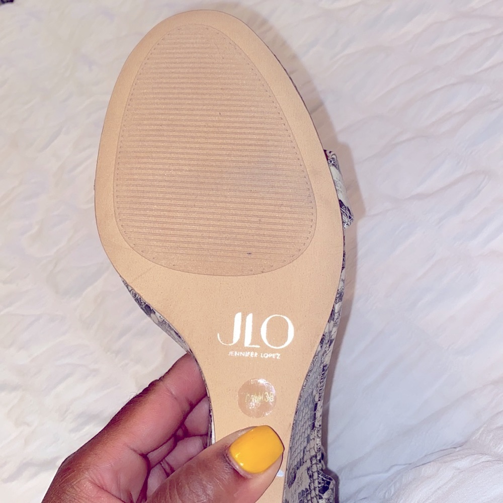 JLO Snakeskin Wedges with gold grommet ankle wrap - Picture 8 of 8